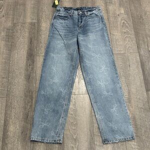 Light Blue Wide Leg Jeans with Bow Pattern